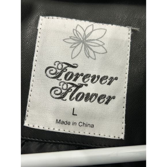 Women's Black Faux Leather Puffer Forever Flower Size Large NEW - Picture 4 of 5